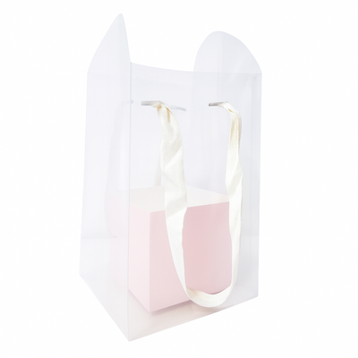Set 5 pungi transparente și cutie cartonată, culoare roz - ROC A237