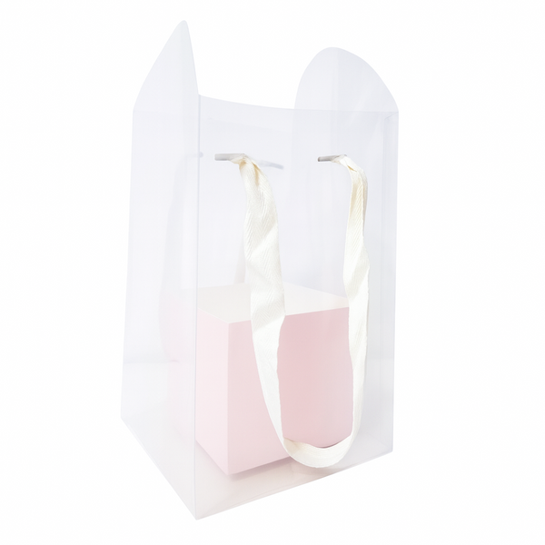 Set 5 pungi transparente și cutie cartonată, culoare roz - ROC A237