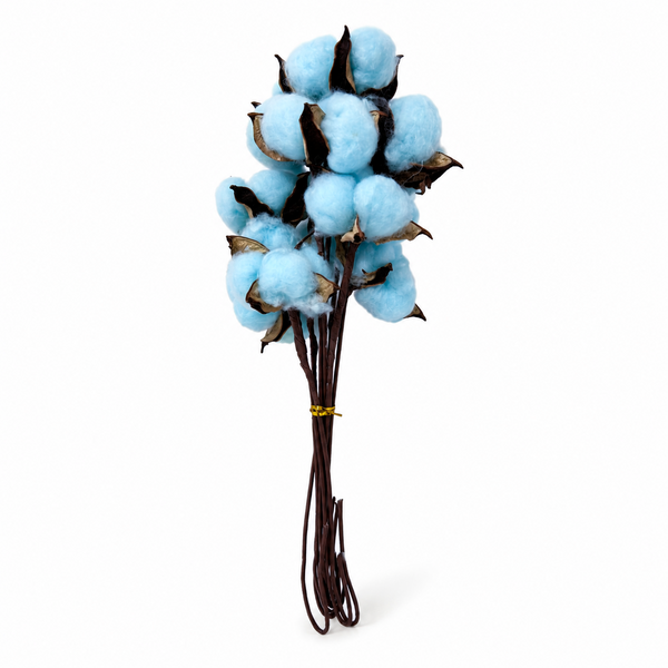 Set 10 flori de bumbac pe tija, culoare blue - ROC FD14