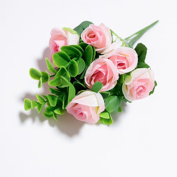 Buchet trandafiri artificiali, culoare roz cu crem - ROC AF15