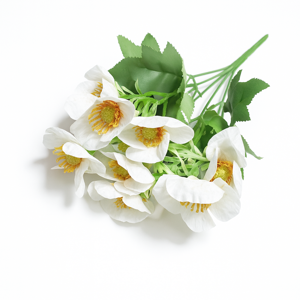 Set 2 buchete artificiale cu flori de anemone, culoare alb - ROC AF35