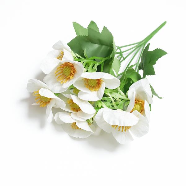 Set 2 buchete artificiale cu flori de anemone, culoare alb - ROC AF35