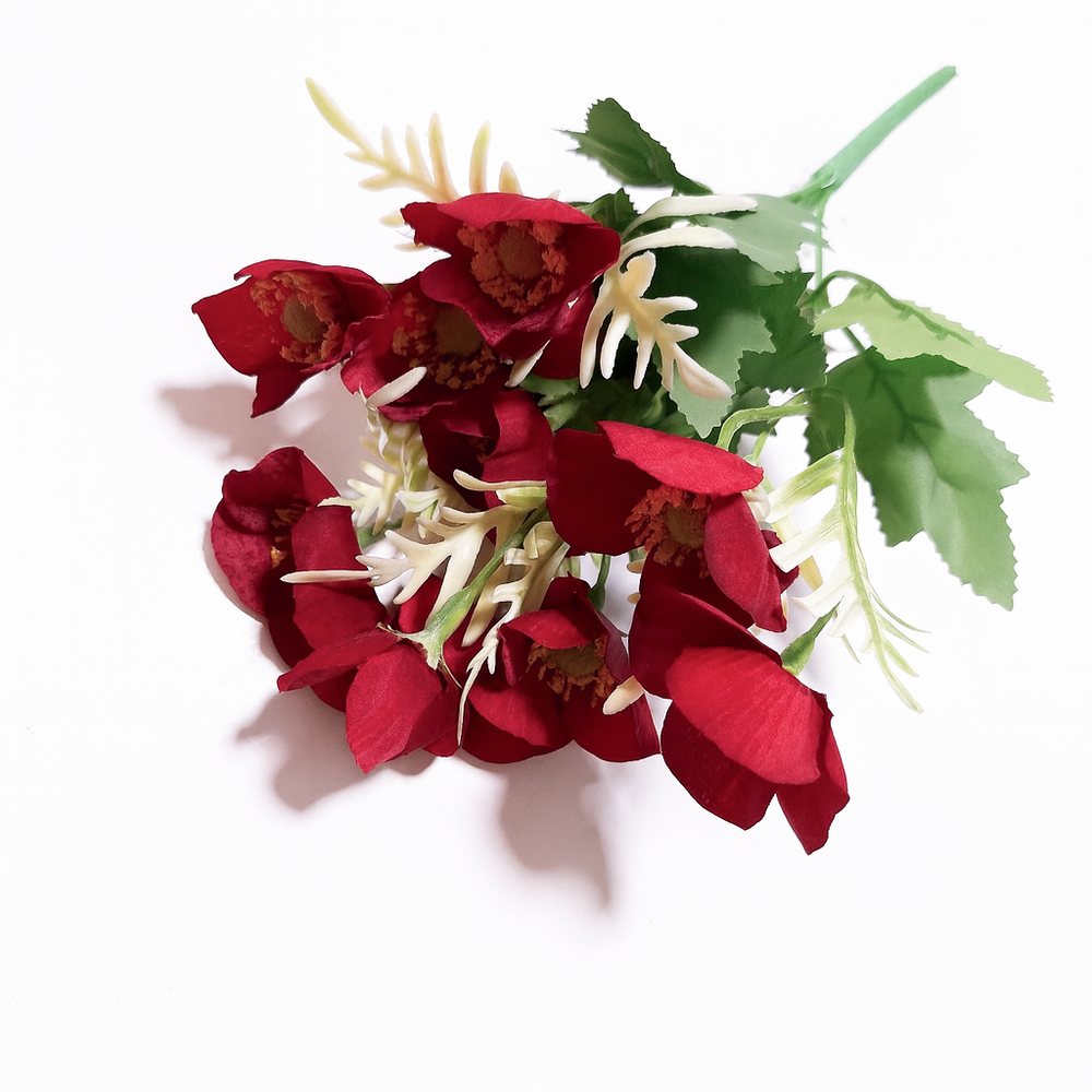 Set 2 buchete artificiale cu flori de anemone, culoare grena - ROC AF35