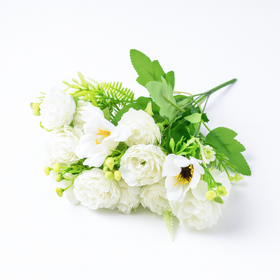 Ramo mixto de flores artificiales, color blanco