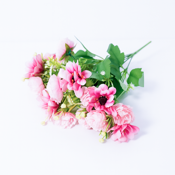 Buchet mixt flori artificiale, culoare roz intens -ROC AF40