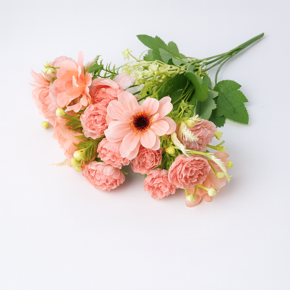 Buchet mixt flori artificiale, culoare roz somon -ROC AF40