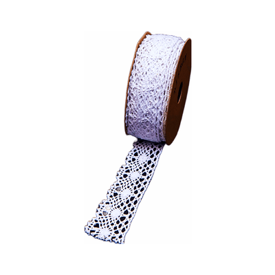 Banda dantela pentru decorul aranjamentelor florale, 2.5 cm, culoare alb - ROC 0831