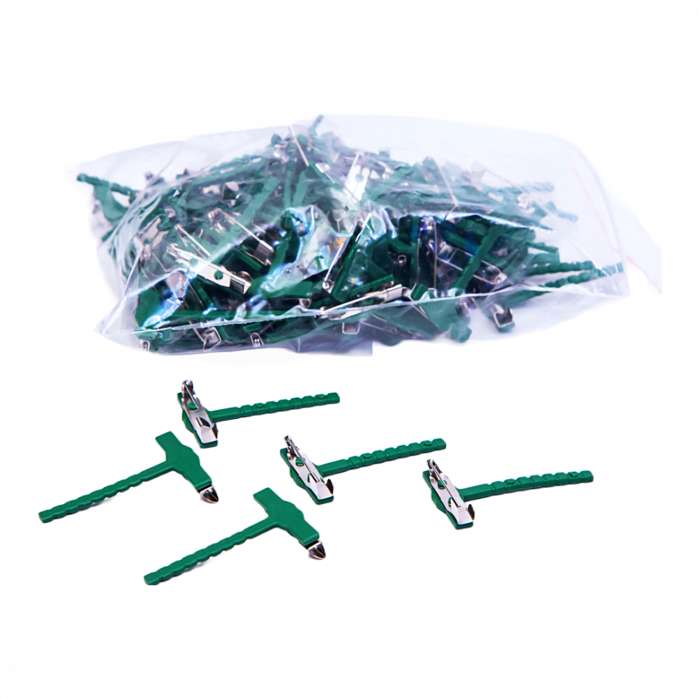 Set 100 bucati suport cocarde din plastic, latime 2.5 cm, lungime 4 cm, culoare verde - ROC C