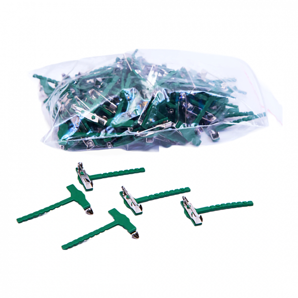 Set 100 bucati suport cocarde din plastic, latime 2.5 cm, lungime 4 cm, culoare verde - ROC C