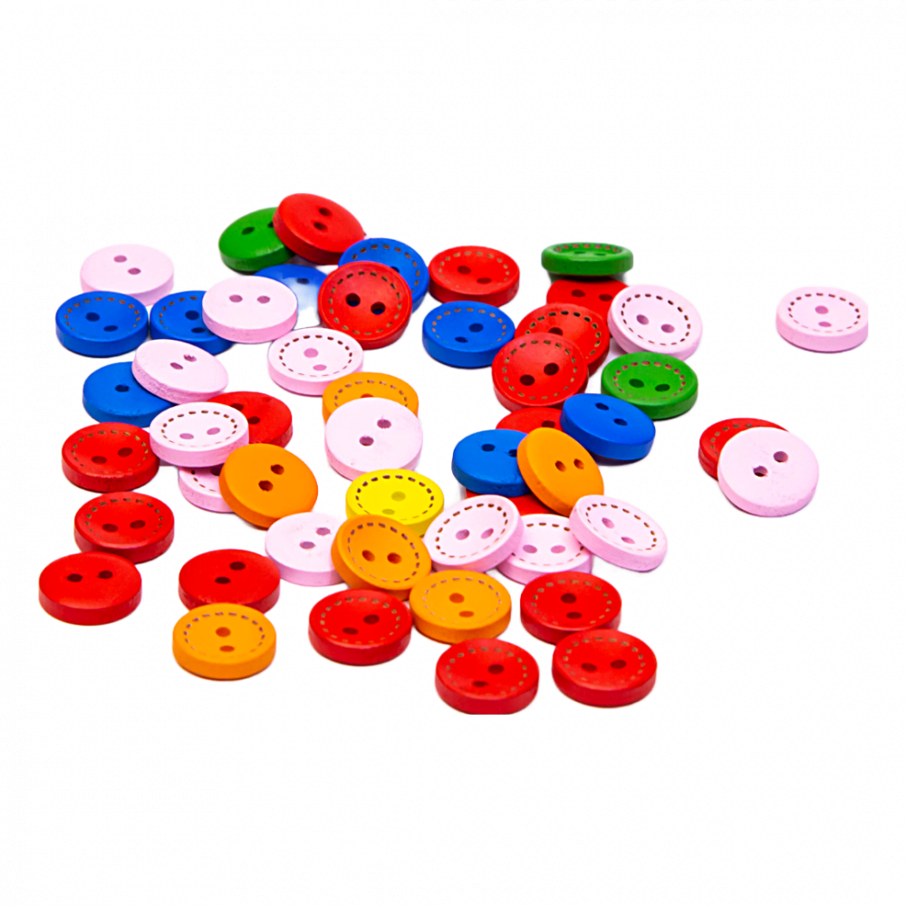 Set 50 Accesorii decorative pentru aranjamente florale tip nasturi din lemn multicolori