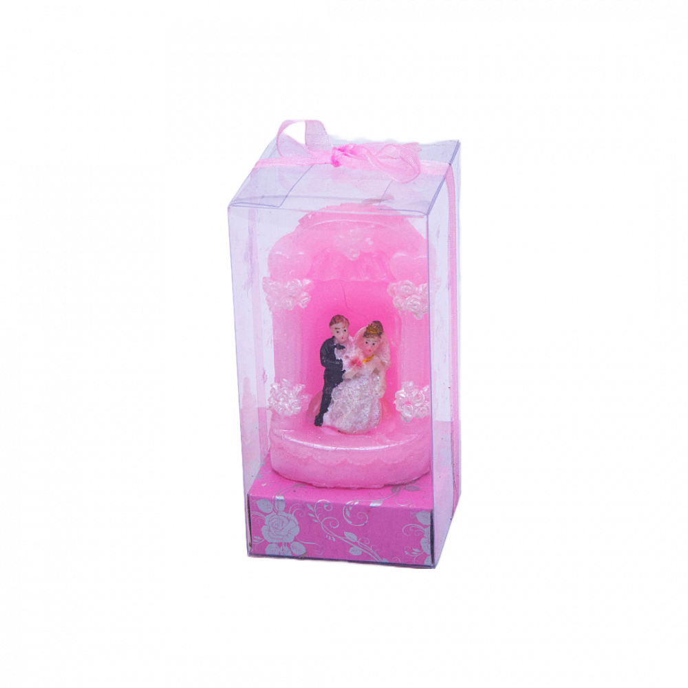 Lumanare decorativa marturie nunta, inaltime 12 cm, lungime 6 cm, culoare roz - ROC 041