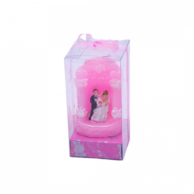 Lumanare decorativa marturie nunta, inaltime 12 cm, lungime 6 cm, culoare roz - ROC 041