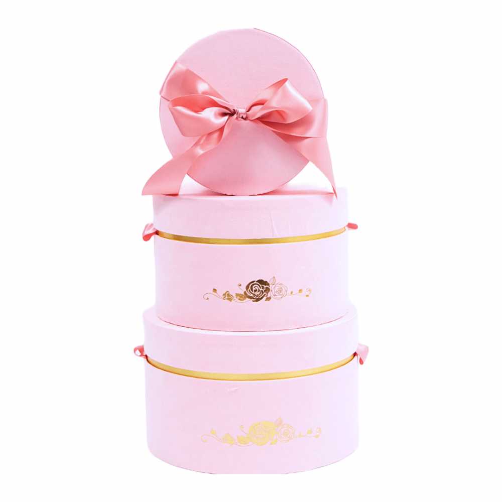 Set 3 cutii catifea si fundita, culoare roz - ROC 5264