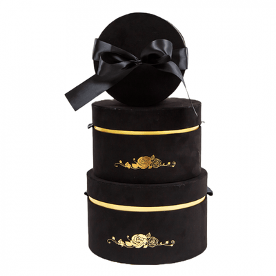 Set 3 cutii catifea si fundita, culoare negru - ROC 5264