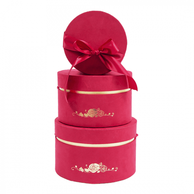 Set 3 cutii catifea si fundita, culoare roșu - ROC 5264