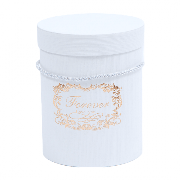 Cutie cilindrica alb cu mesaj si print auriu Forever – ROC 5265