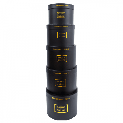 Set 5 cutii rotunde din carton cu capac cu print auriu Maison des Fleurs, culoare negru - ROC 5909