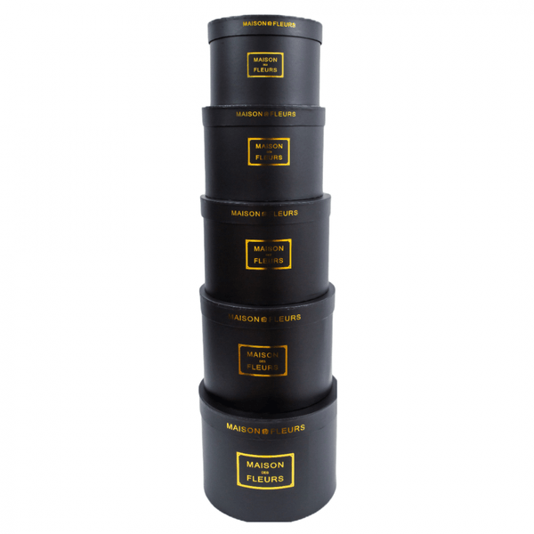Set 5 cutii rotunde din carton cu capac cu print auriu Maison des Fleurs, culoare negru - ROC 5909