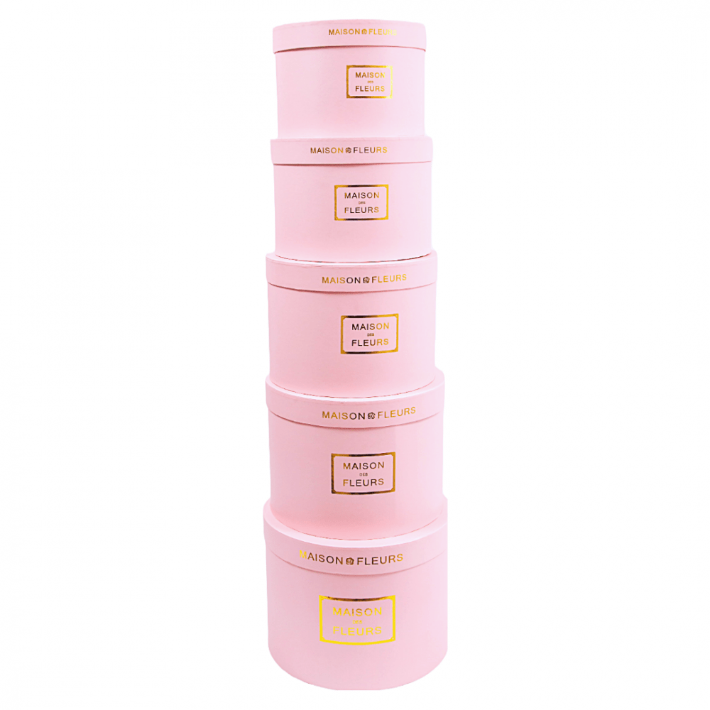 Set 5 cutii rotunde din carton cu capac cu print auriu Maison des Fleurs, culoare roz - ROC 5909