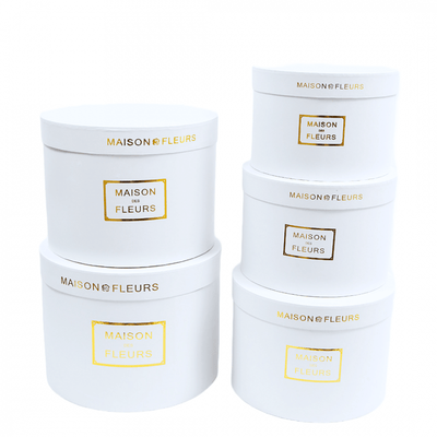 Set 5 cutii rotunde din carton cu capac cu print auriu Maison des Fleurs, culoare alb - ROC 5909
