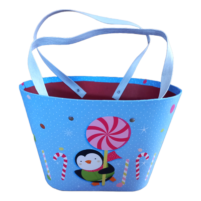 Cutie Crăciun cu mâner, model pinguin, culoare albastru