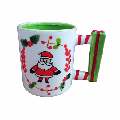 Cana din ceramica cu tematica de Craciun, verde cu Mos Craciun
