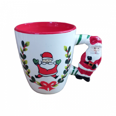 Cana din ceramica cu tematica de Craciun, rosu cu Mos Craciun