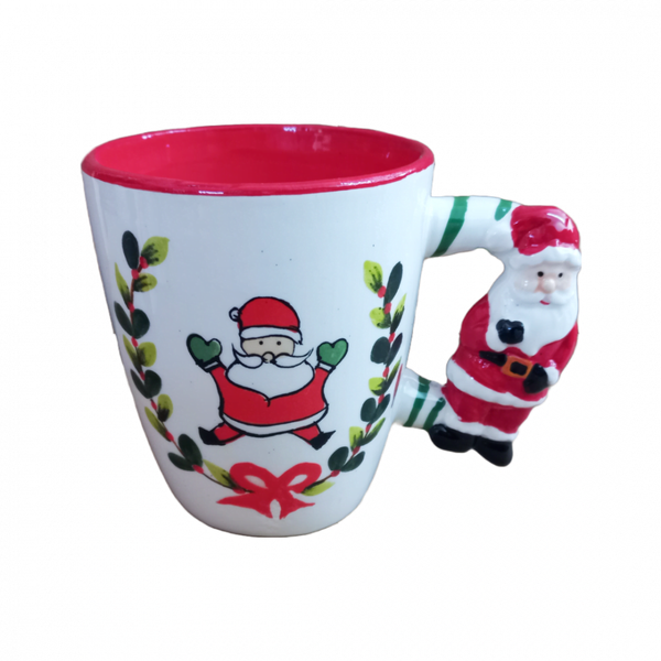 Cana din ceramica cu tematica de Craciun, rosu cu Mos Craciun - ROC Z18