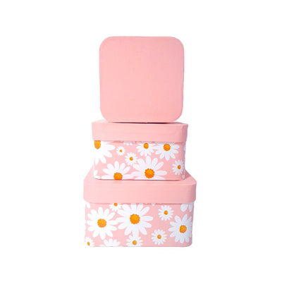 Set 3 cutii pătrate cu print floral, culoare roz - ROC 5801