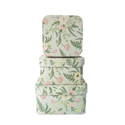 Set 3 cutii pătrate cu print floral, culoare vernil - ROC 5801