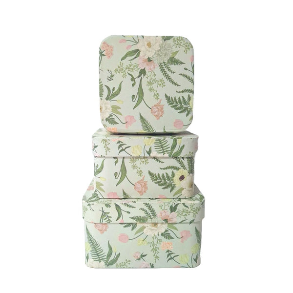 Set 3 cutii pătrate cu print floral, culoare vernil - ROC 5801