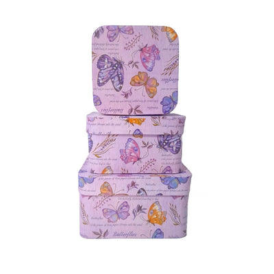Set 3 cutii pătrate cu print floral, culoare mov - ROC 5801