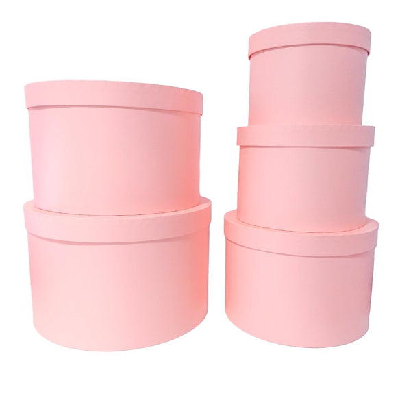 Set 5 cutii rotunde din carton cu capac, culoare roz intens - ROC 5909