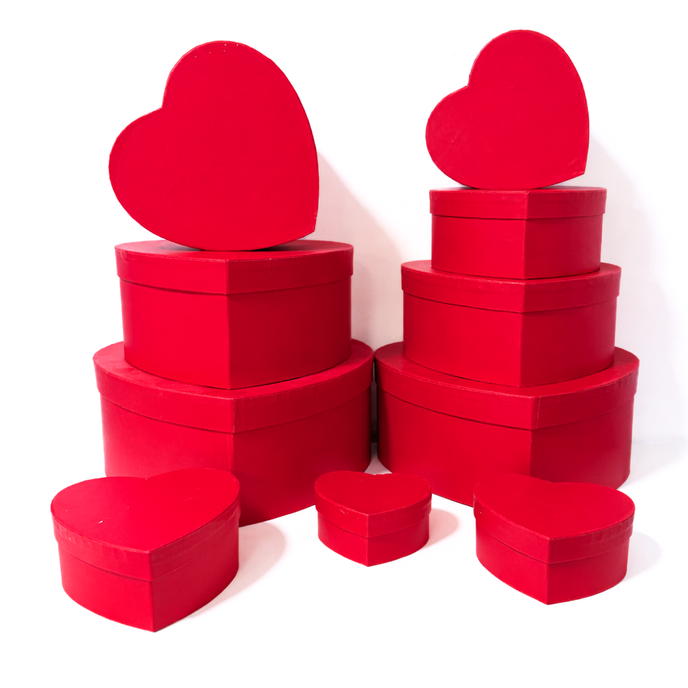 Set 10 cutii în formă de inimă din carton, culoare roșu - ROC 964