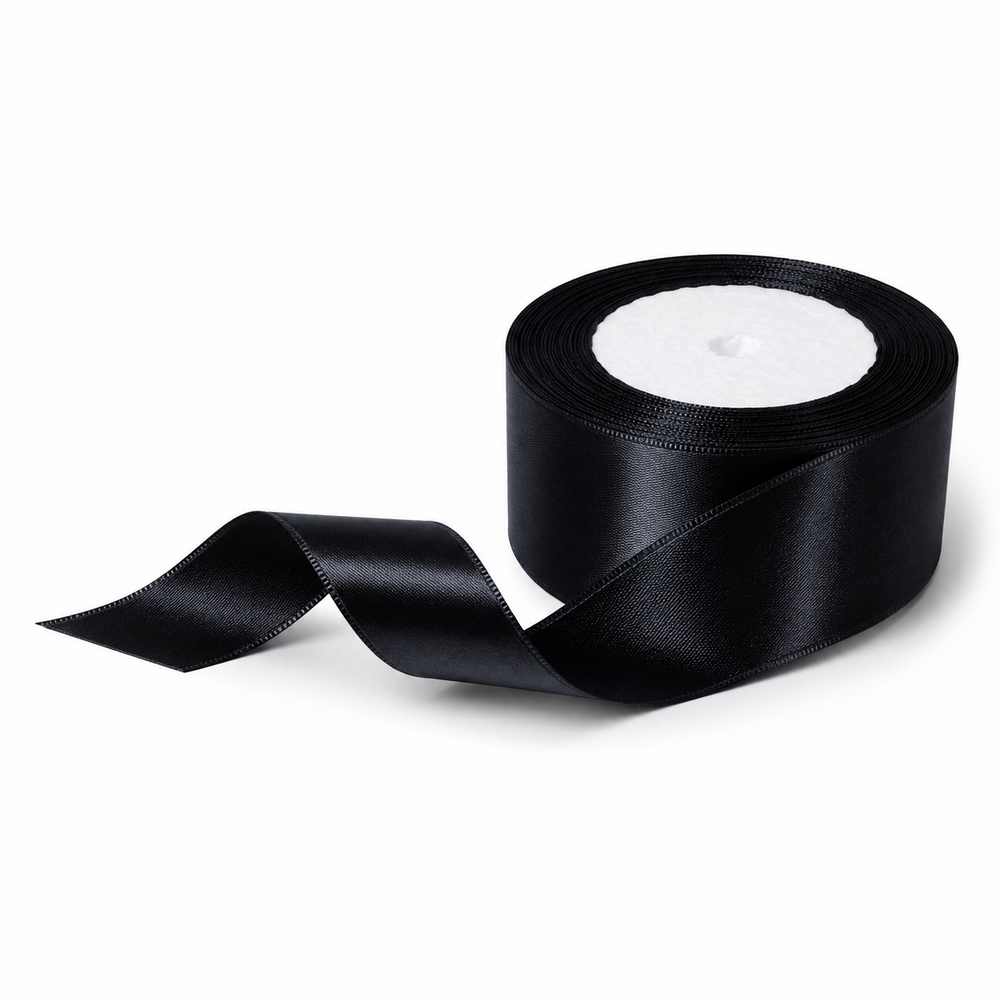 Rolă panglică satin, 4 cm, culoare negru NR. 39 - ROC 0811