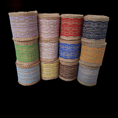 Set 12 role iută cu dantelă, multicolor - ROC 072