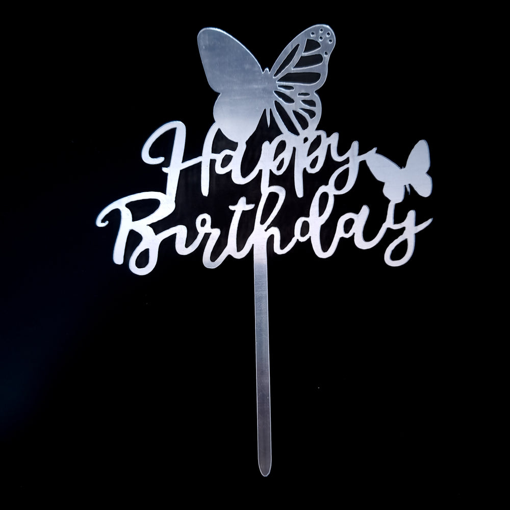 Topper "Happy Birthday", culoare argintiu - ROC P107