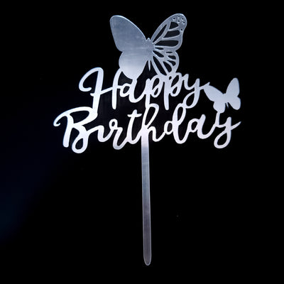 Topper "Happy Birthday", culoare argintiu - ROC P107