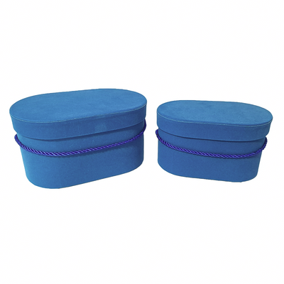 Set 2 cutii ovale invelite cu catifea si snur, culoare albastru C18 - ROC 5809