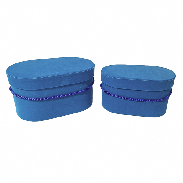 Set 2 cutii ovale invelite cu catifea si snur, culoare albastru C18 - ROC 5809