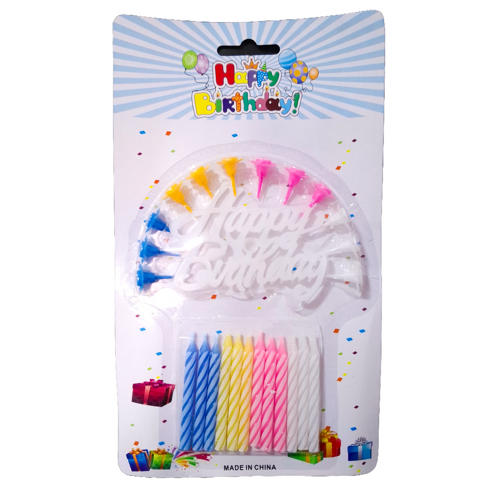 Set 12 lumânări și Topper „Happy Birthday”, pentru tort - ROC 454
