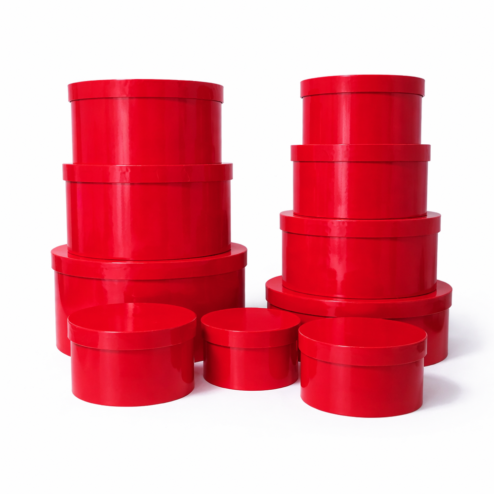 Set 10 cutii rotunde cu capac, culoare roșu - ROC 5314