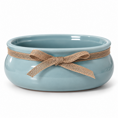 Ghiveci oval decorativ din ceramică cu fundă din iută, H 8 cm, culoare blue - ROC 123