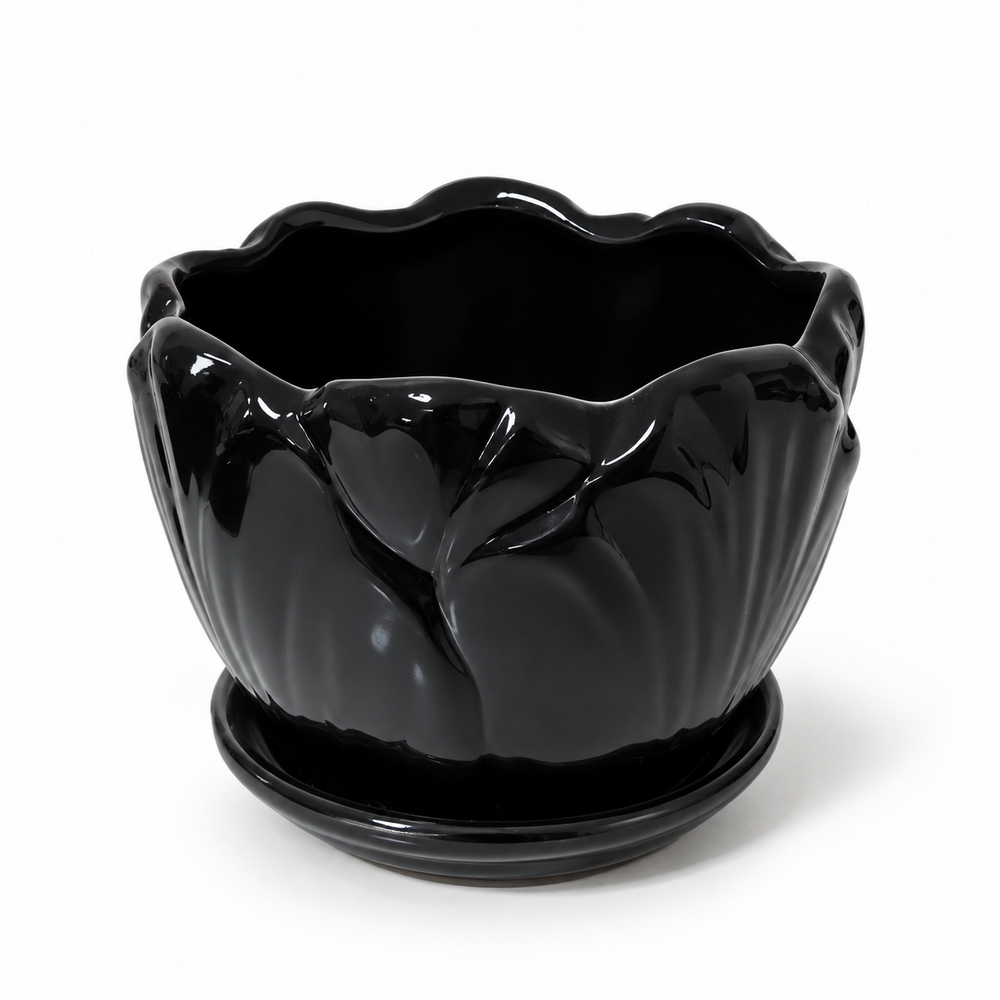 Ghiveci decorativ din ceramică cu farfurie, H 10 cm - ROC 335