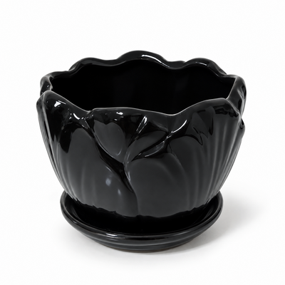 Ghiveci decorativ din ceramică cu farfurie, H 10 cm - ROC 335
