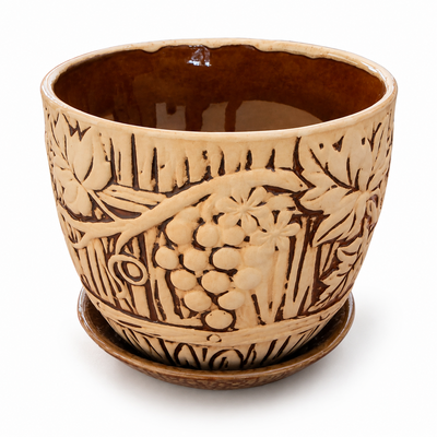 Ghiveci decorativ din ceramică cu farfurie, H 9 cm - ROC 345