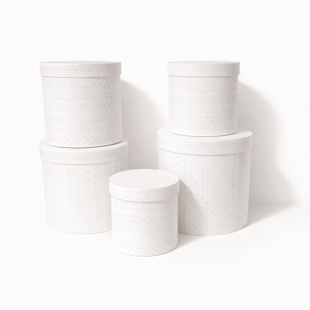 Set 5 cutii cilindru satinate, culoare alb - ROC 5277