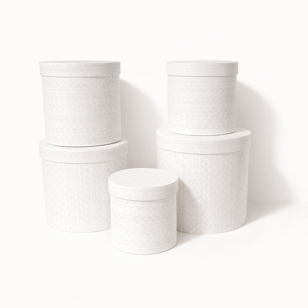 Set 5 cutii cilindru satinate, culoare alb - ROC 5277