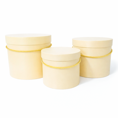 Set 3 cutii cilindru uni, culoare crem - ROC 5285