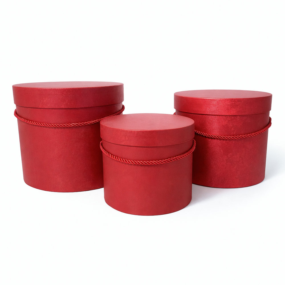 Set 3 cutii cilindru uni, culoare roșu - ROC 5285